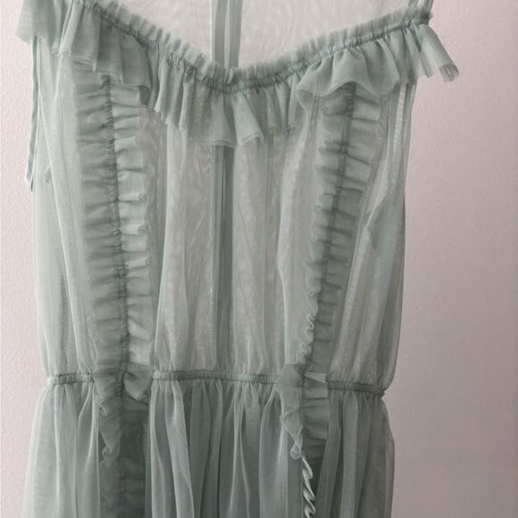 H & M Top 12 Mesh Peplum Green Ruffle Tulle Romantic Cottagecore Victorian Fairy - Picture 6 of 13